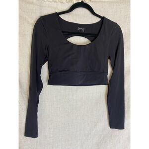Offline By Aerie Black Long Sleeve Active Crop Top Size Medium